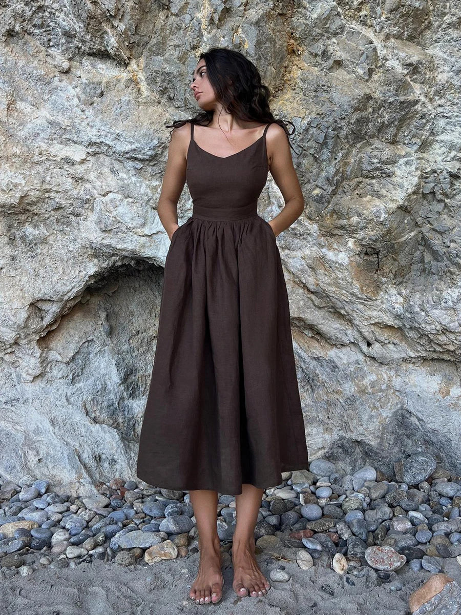 Hélène - Elegantes Luxuriöses Sommerkleid Aus Baumwolle