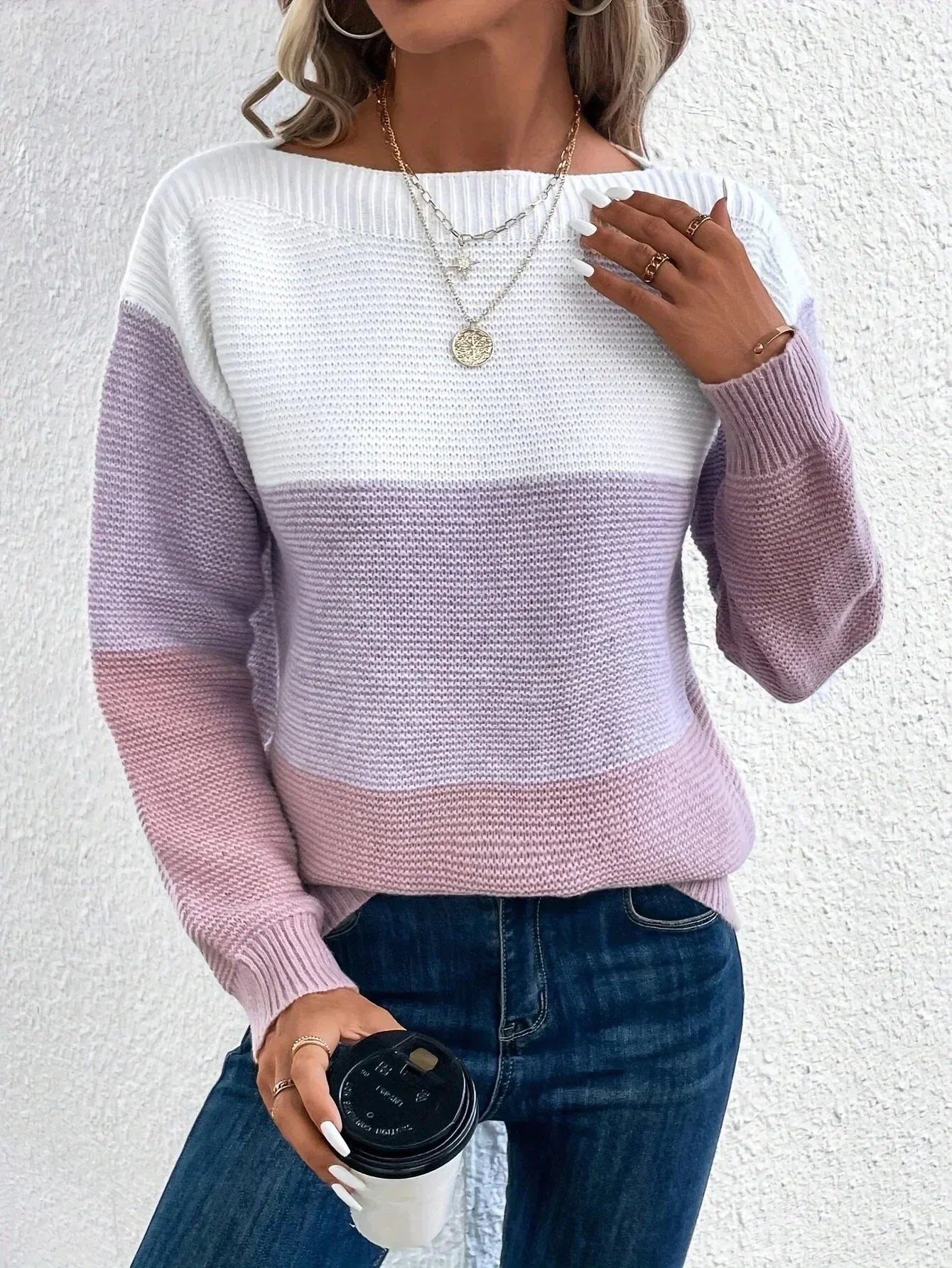Juliette™ | Élégant pull-over patchwork tricolore