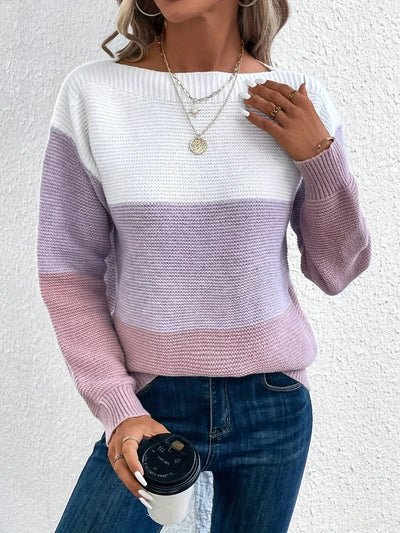 Juliette™ | Élégant pull-over patchwork tricolore