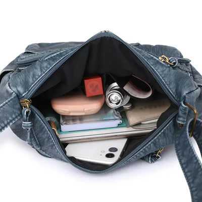 Femme - Sac à bandoulière - Cuir vintage multi-poches