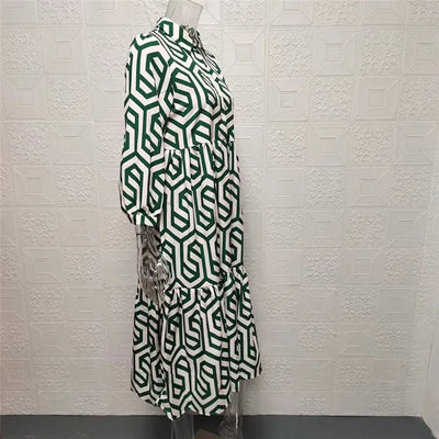 Robe femme longue – Manches longues – Coupe ample – Motif géométrique – Tissu respirant