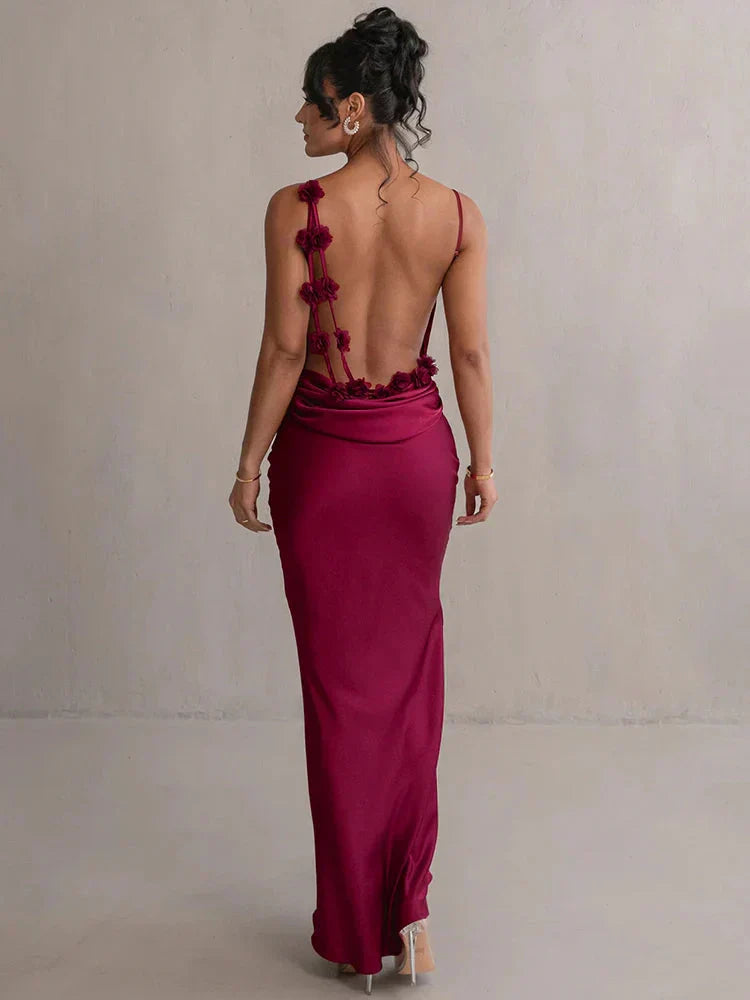Cassiane - Robe en satin avec fleurs