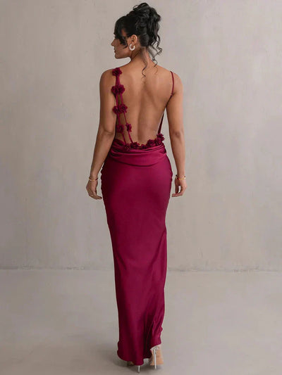 Cassiane - Robe en satin avec fleurs