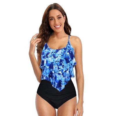 Maillot de bain femme – Coupe haute – Détail froncé – Volants – Bretelles réglables