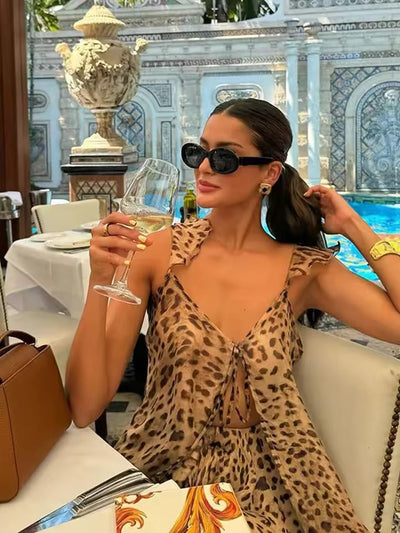 Ensemble léopard haut fendu à nouer et short taille élastique