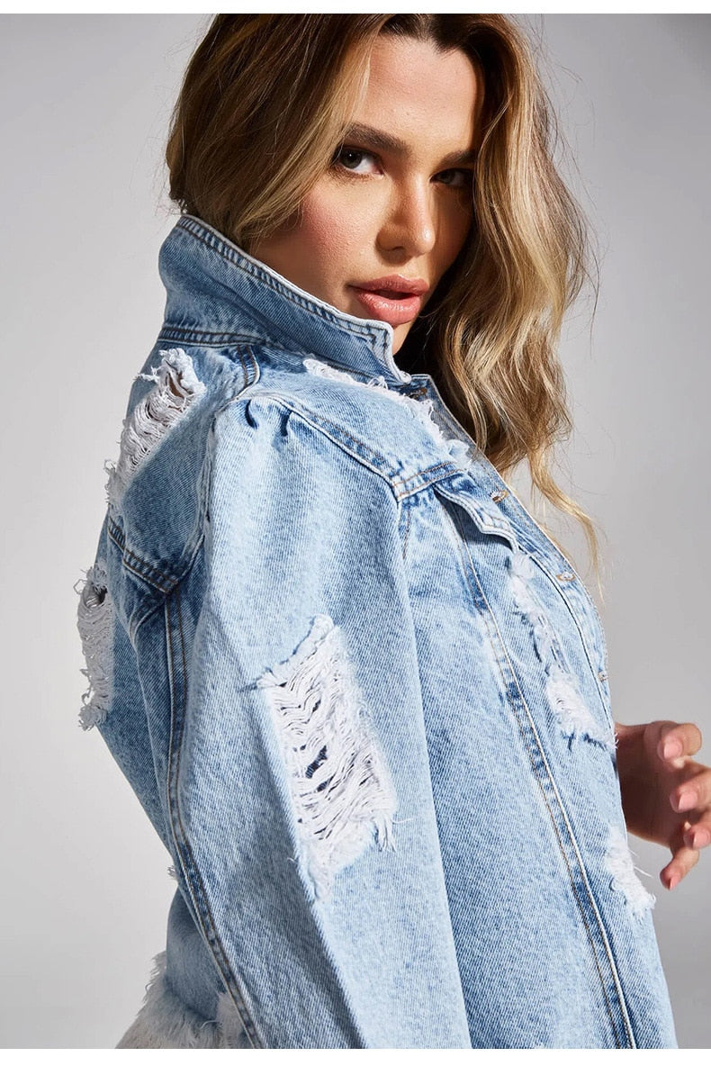 Annabelle - Veste en jean déchirée tendance et confortable pour femmes
