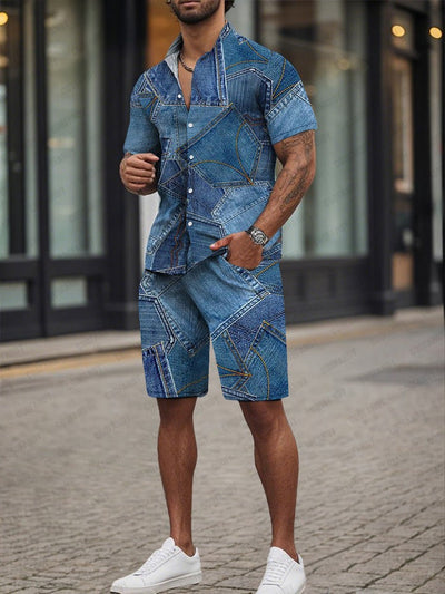 Ensemble 2 pièces élégant en denim imprimé