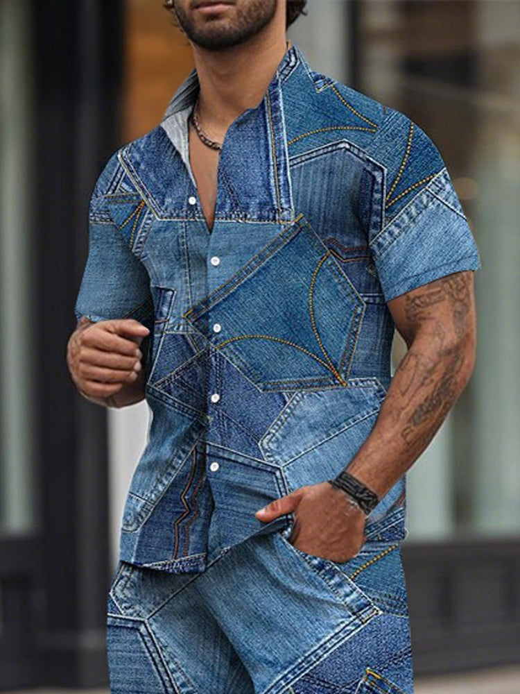 Ensemble 2 pièces élégant en denim imprimé