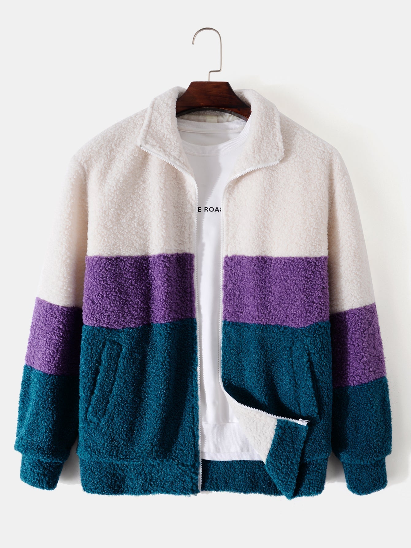 Manteau zippé en polaire Teddy à blocs de couleurs