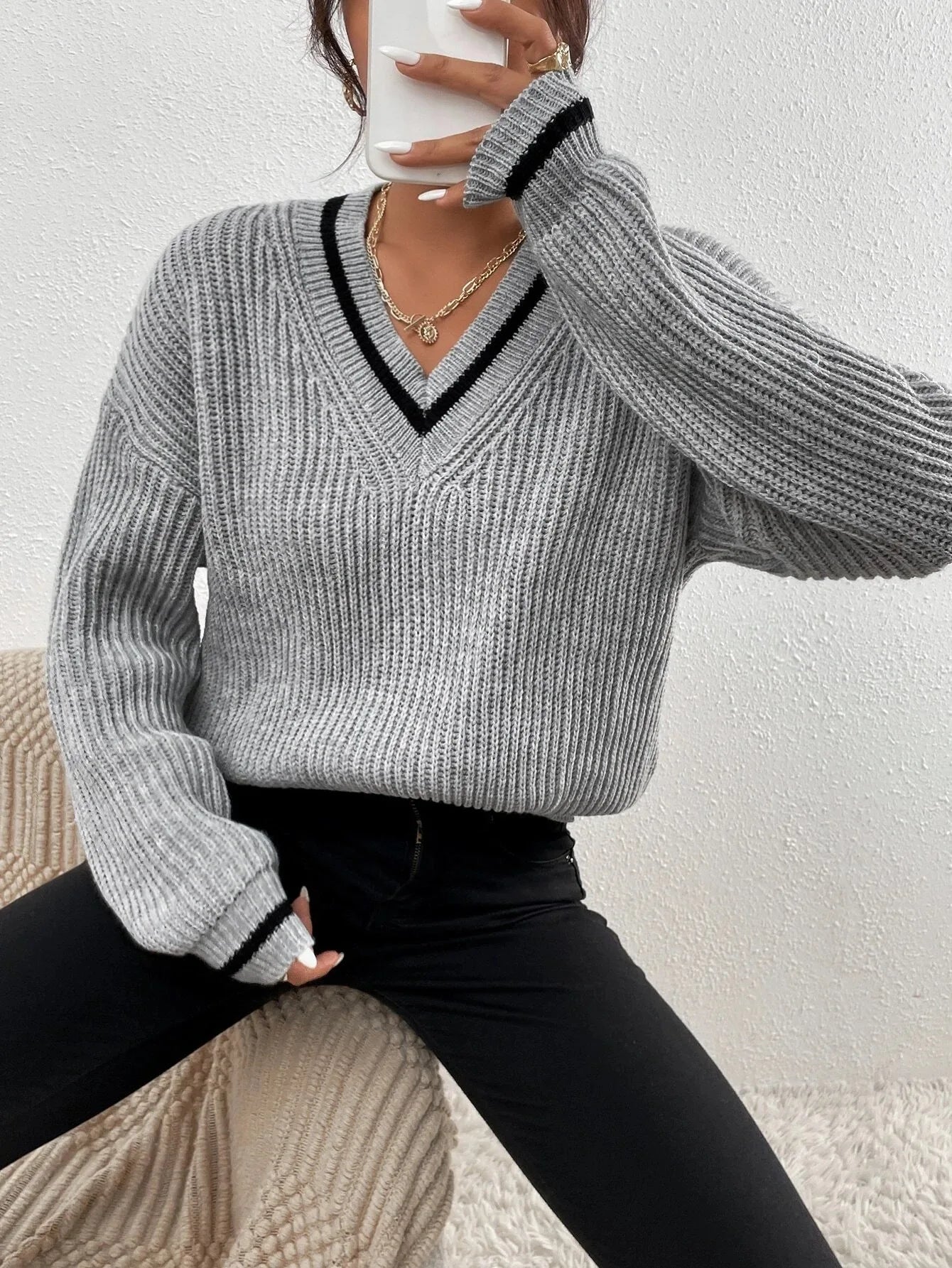 Marina | Pull en tricot gaufré rayé