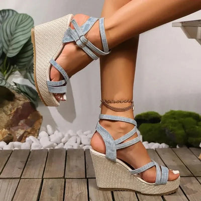 Morgane™| Denim Wedged Heel Sandals