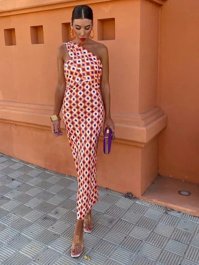 Irmgardi - Robe Midi à Épaules Asymétriques