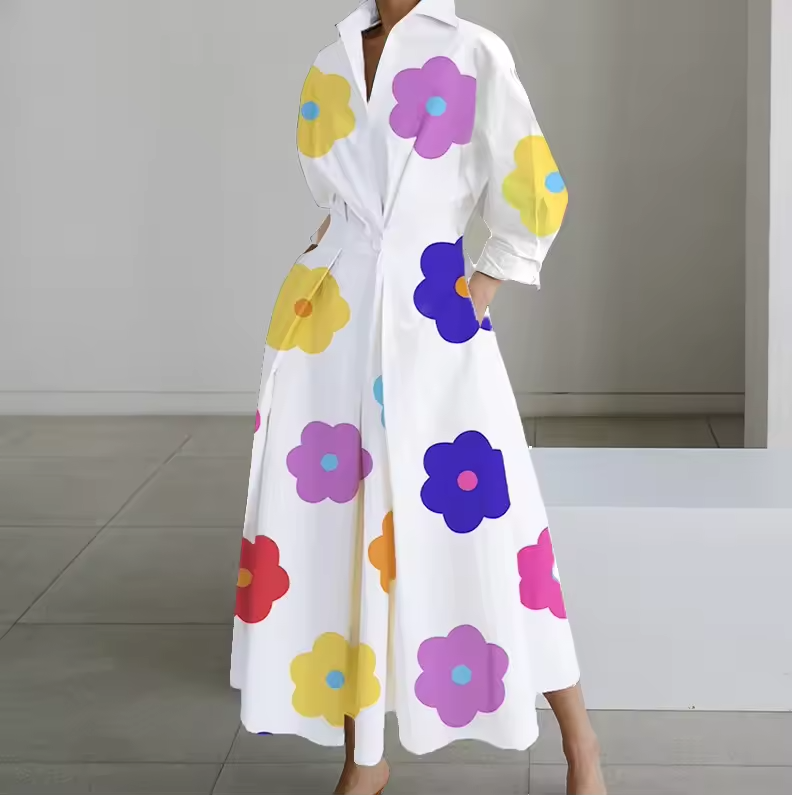 Karina | Collared Shirt Dress with Button-Down Front and Cinched Waist