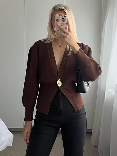 Cardigan Slim Fit en Tricot à Col V Profond