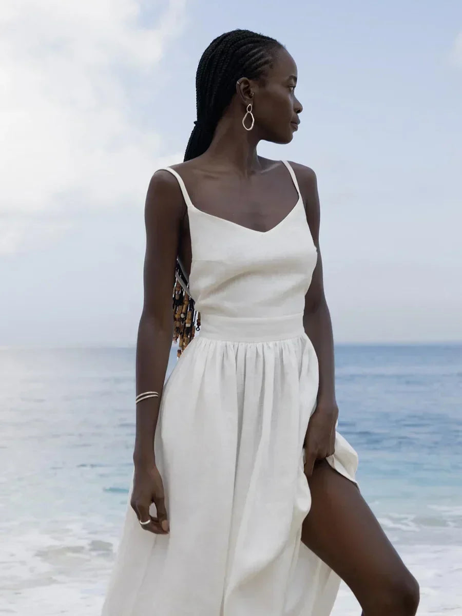 Hélène - Elegantes Luxuriöses Sommerkleid Aus Baumwolle