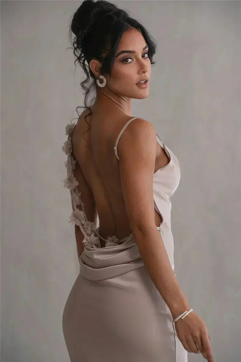Cassiane - Robe en satin avec fleurs