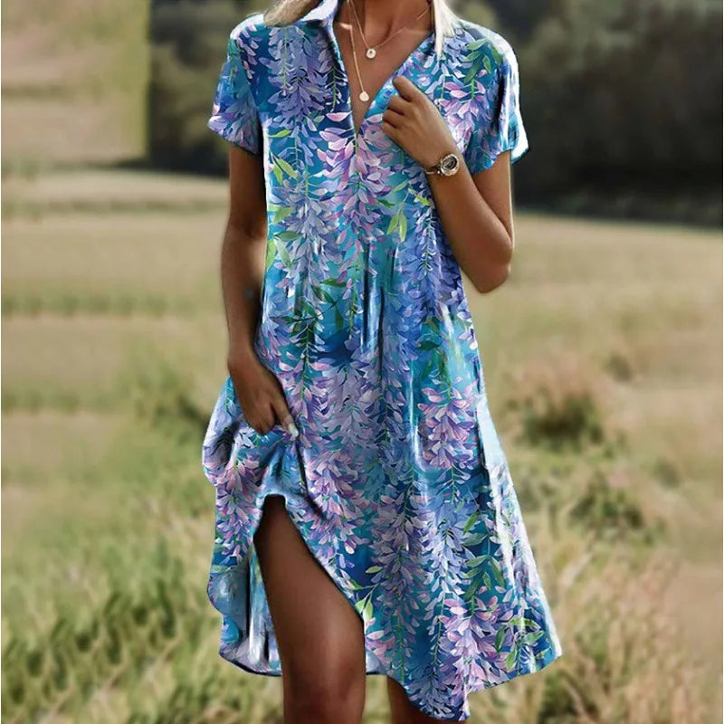 Carla | Robe florale élégante avec col en V et boutons