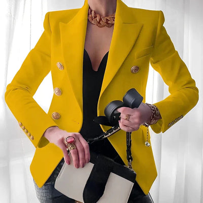 Blazer femme – Coupe cintrée – Double boutonnage – Tissu structuré – Détails dorés
