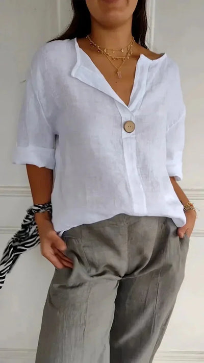 Siri™ | Blouse Lin Naturelle Bouton Signature