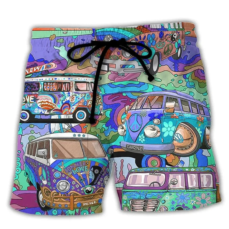 Short de bain homme – Coupe régulière – Séchage rapide – Taille ajustable – Imprimé boho