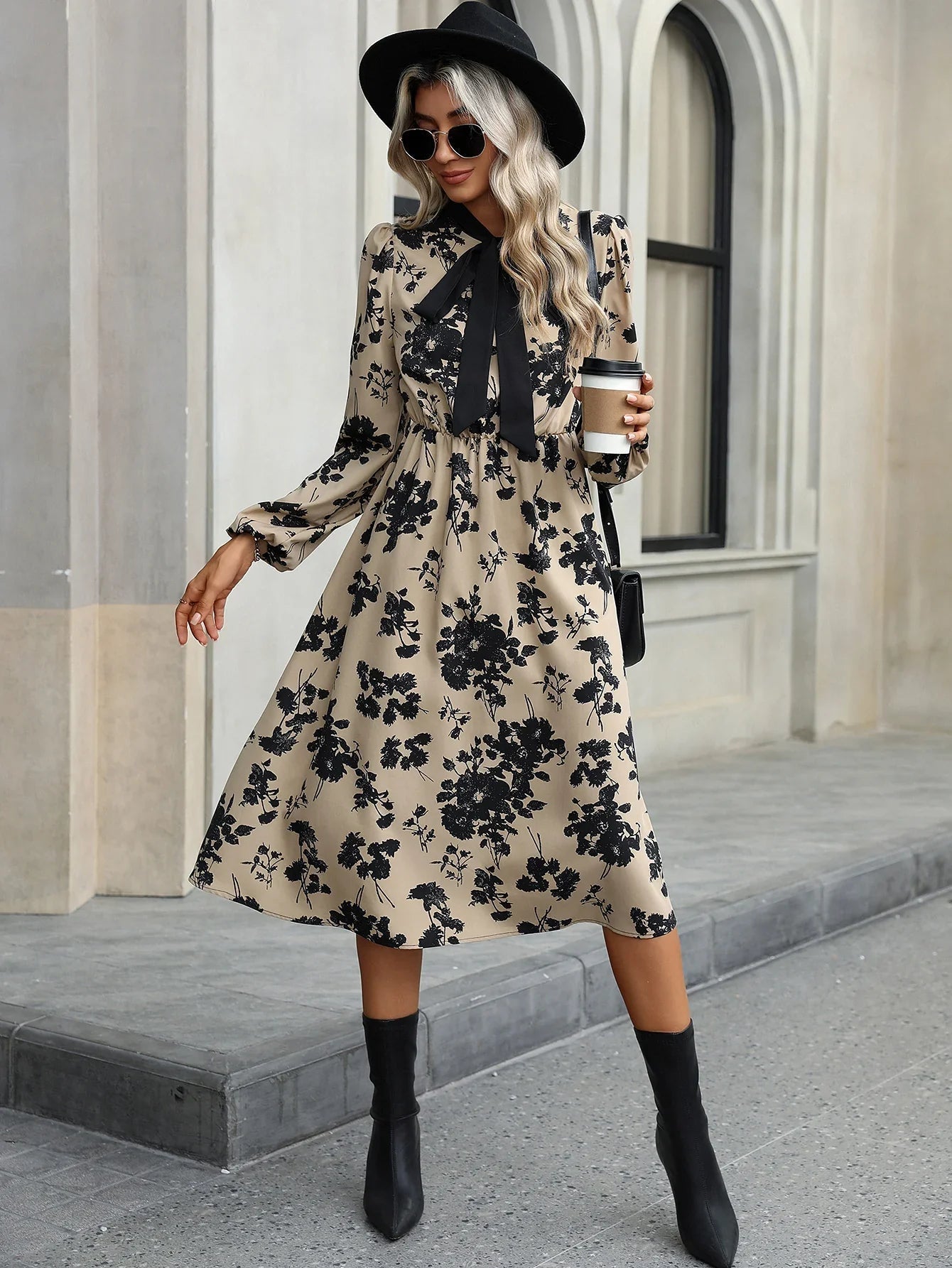Kylie | Bow-Tie Floral Print Dress Elegant and Timeless