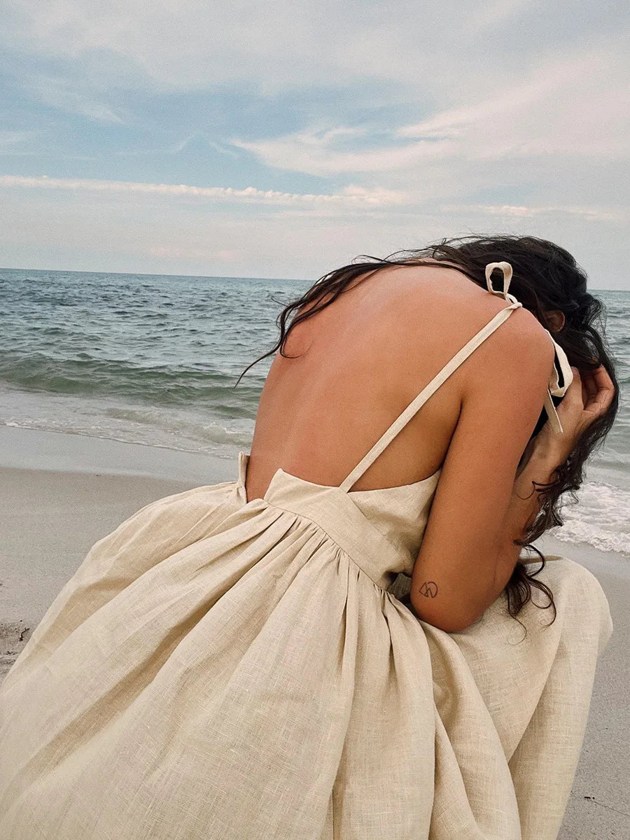 Hélène - Elegantes Luxuriöses Sommerkleid Aus Baumwolle