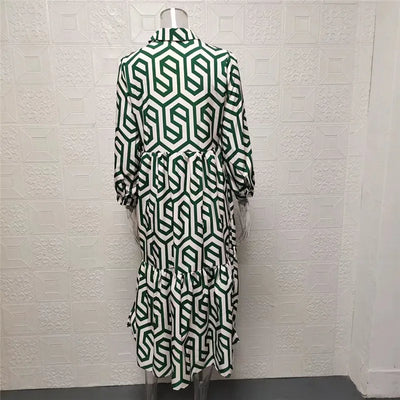 Robe femme longue – Manches longues – Coupe ample – Motif géométrique – Tissu respirant