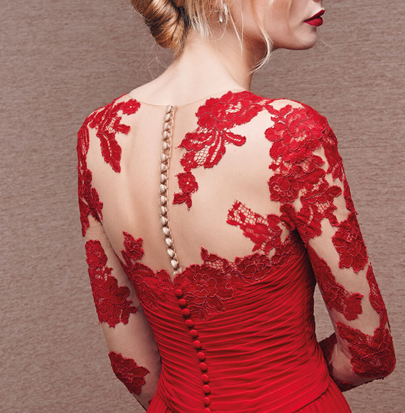 Robe longue femme – Dentelle élégante – Taille froncée – Manches longues – Décolleté V