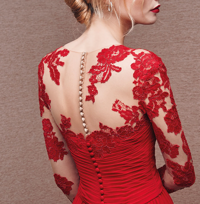 Robe longue femme – Dentelle élégante – Taille froncée – Manches longues – Décolleté V