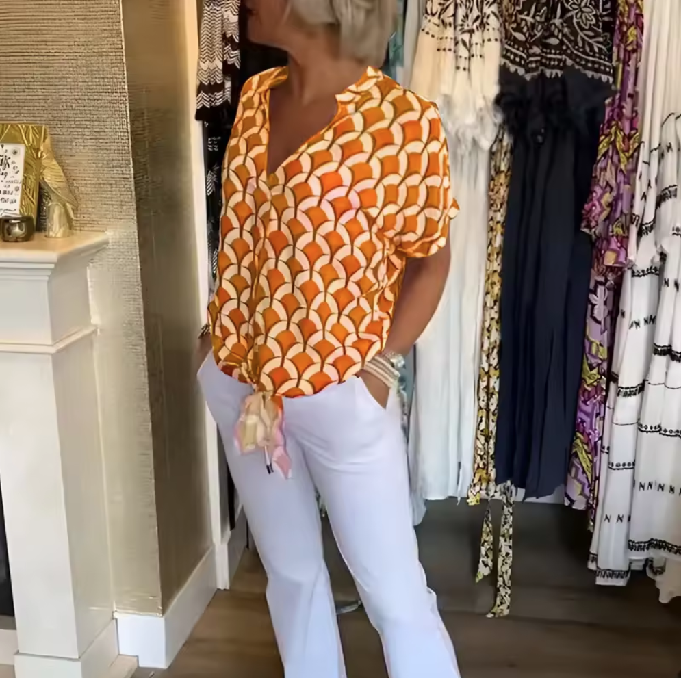 Élise™ | Blouse Fluide à Motifs Art Déco