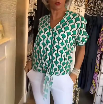 Élise™ | Blouse Fluide à Motifs Art Déco
