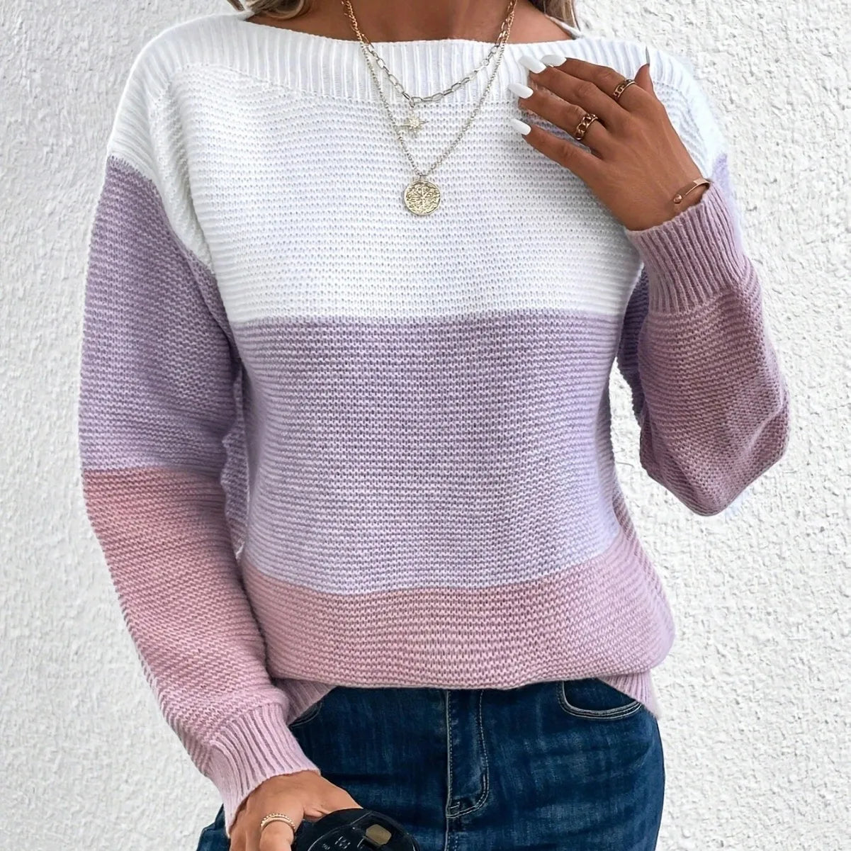 Juliette™ | Élégant pull-over patchwork tricolore