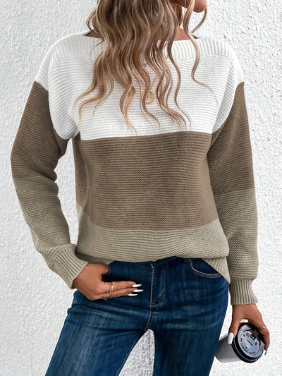 Juliette™ | Élégant pull-over patchwork tricolore