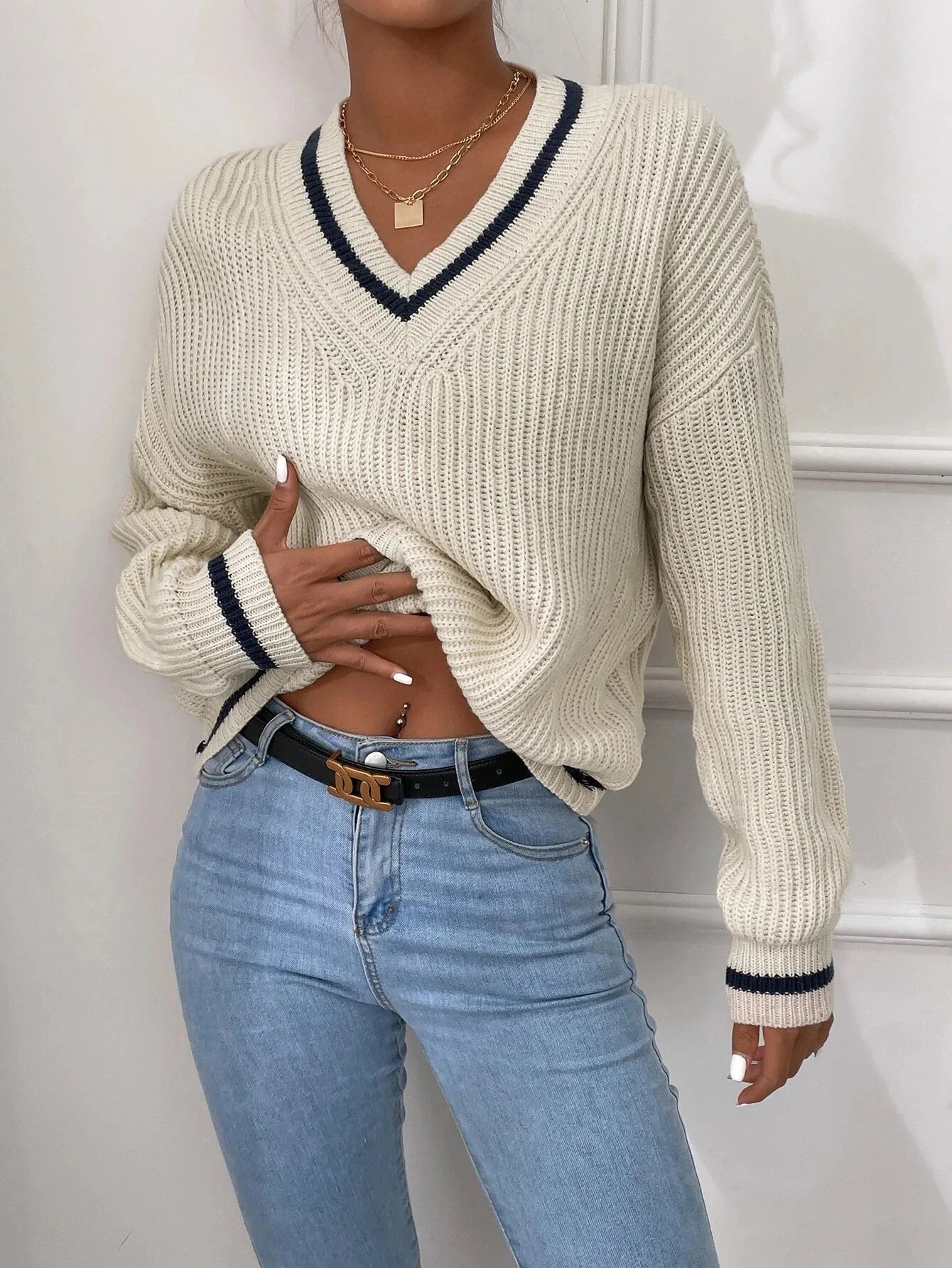 Marina | Pull en tricot gaufré rayé