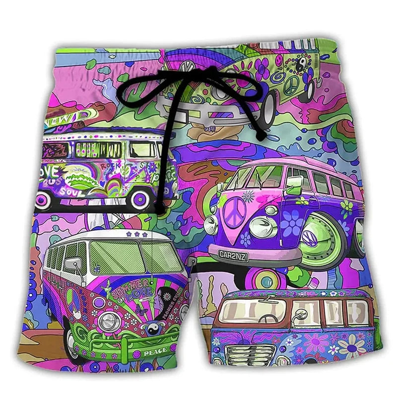 Short de bain homme – Coupe régulière – Séchage rapide – Taille ajustable – Imprimé boho