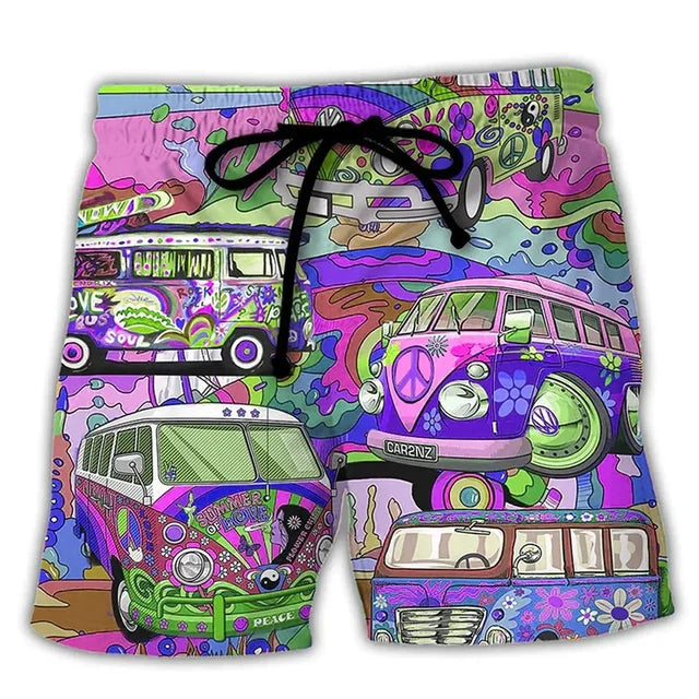 Short de bain homme – Coupe régulière – Séchage rapide – Taille ajustable – Imprimé boho