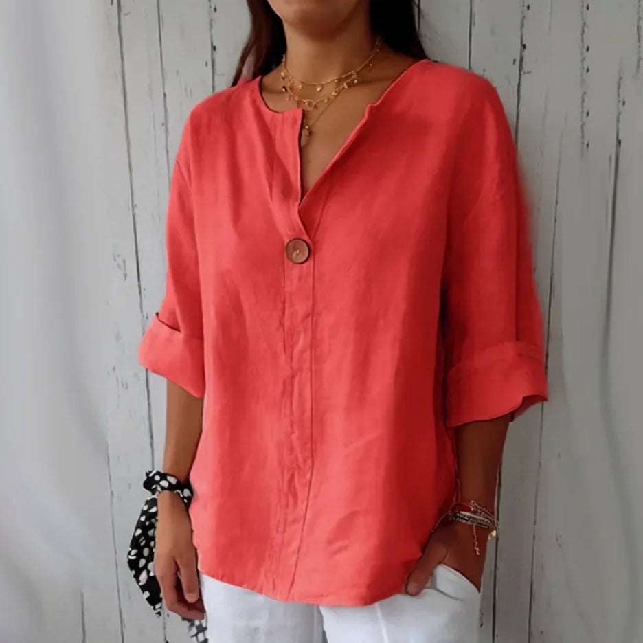 Siri™ | Blouse Lin Naturelle Bouton Signature