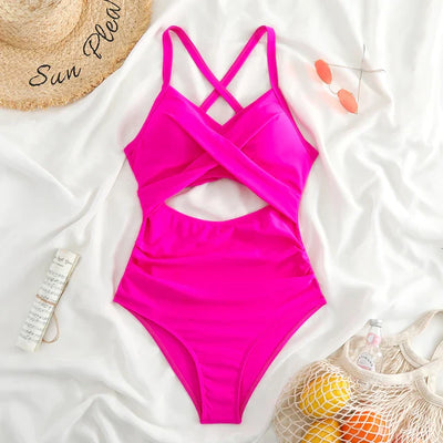 Maillot de bain une pièce femme – Coupe ajustée – Décolleté croisé – Taille ajourée – Motif fleuri