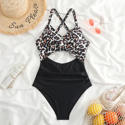 Maillot de bain une pièce femme – Coupe ajustée – Décolleté croisé – Taille ajourée – Motif fleuri