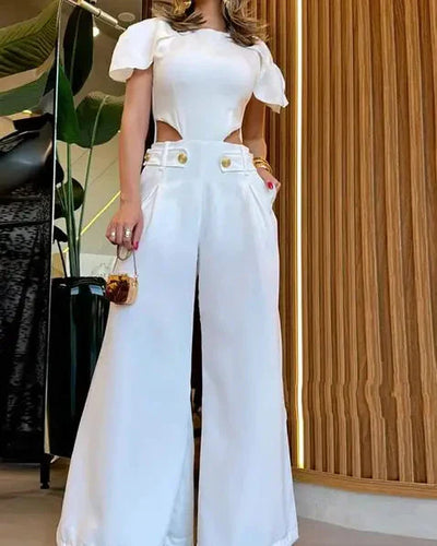Chiara | Combinaison printanière chic pour femme avec haut body et jambes larges
