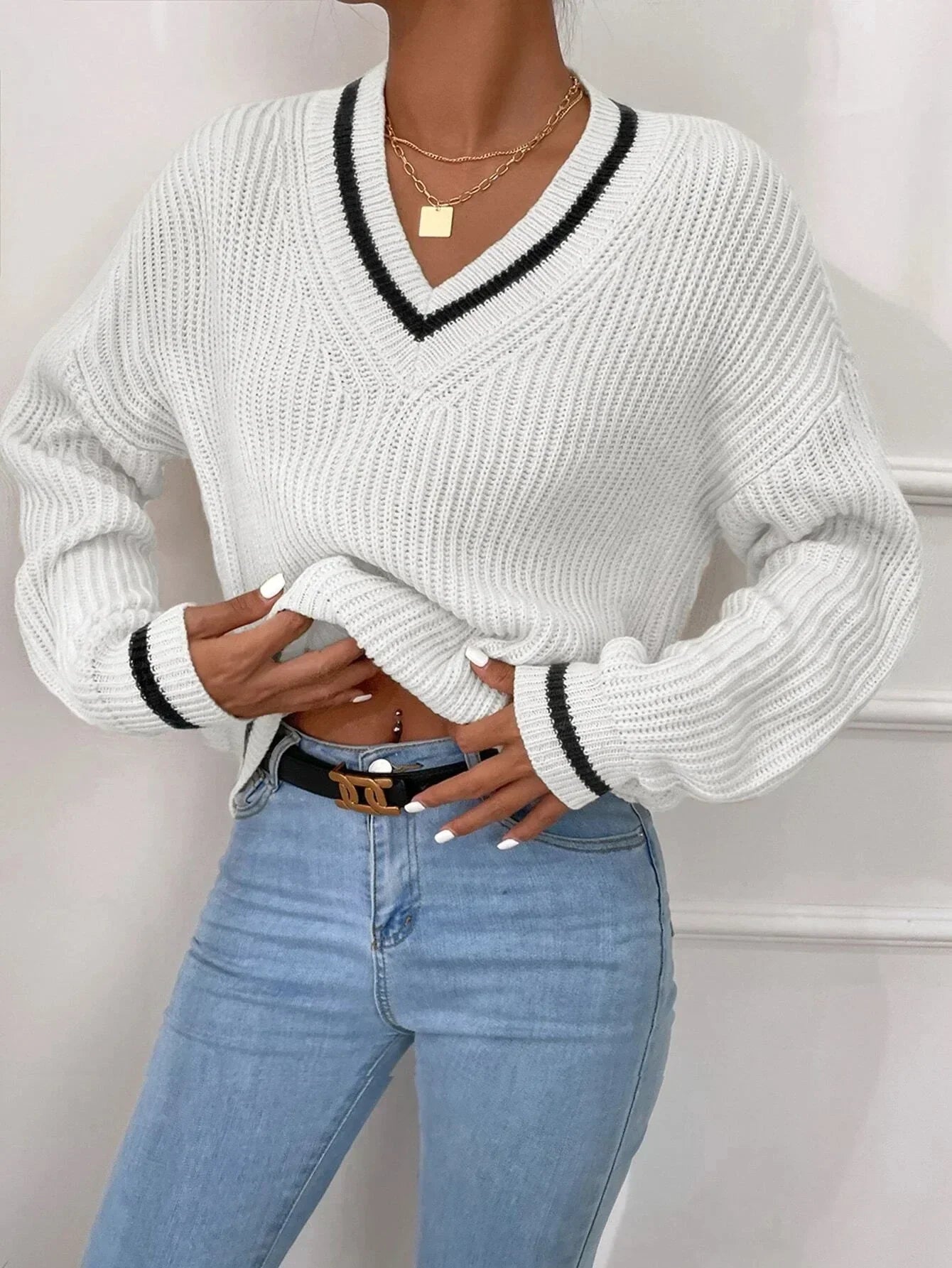 Marina | Pull en tricot gaufré rayé
