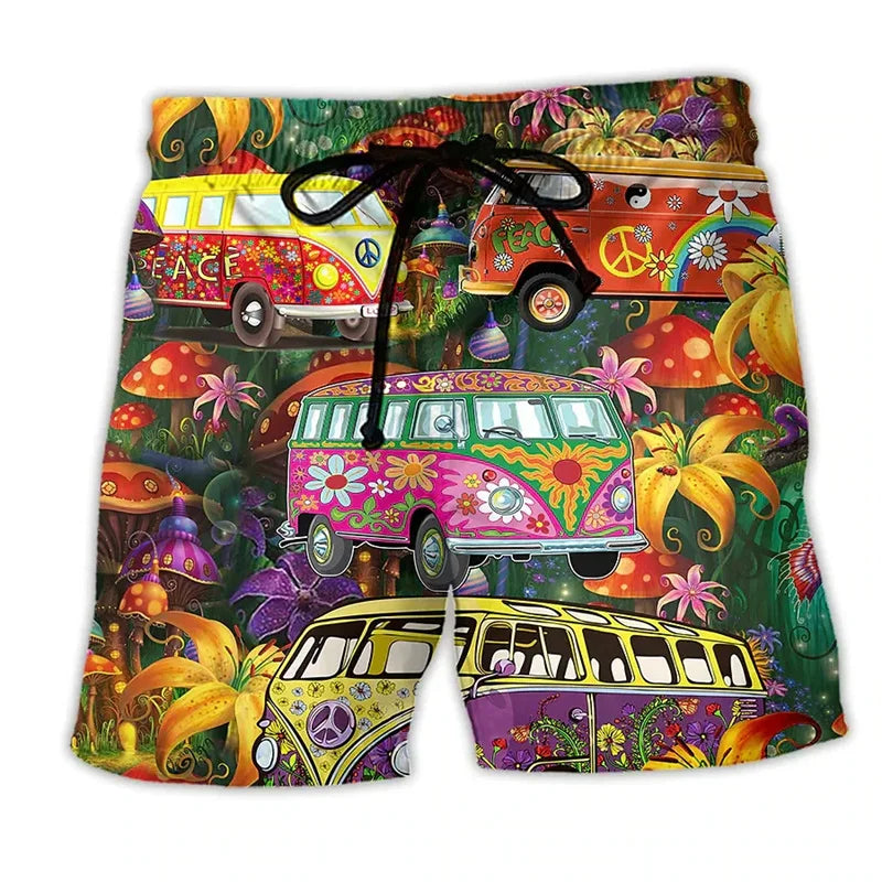 Short de bain homme – Coupe régulière – Séchage rapide – Taille ajustable – Imprimé boho