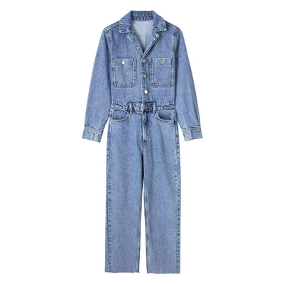 Livia| Combinaison Femme Manches Longues Taille Haute Denim