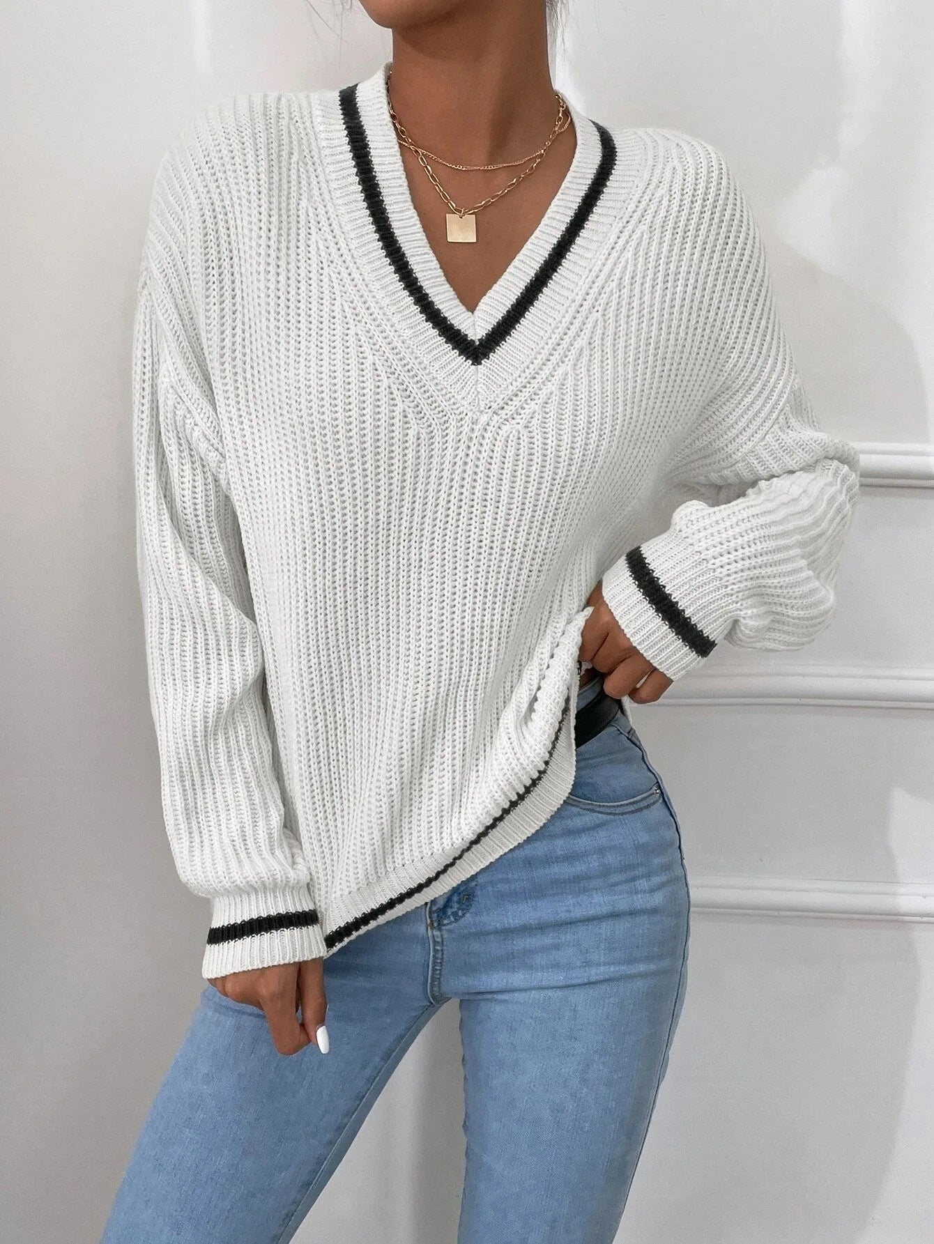 Marina | Pull en tricot gaufré rayé