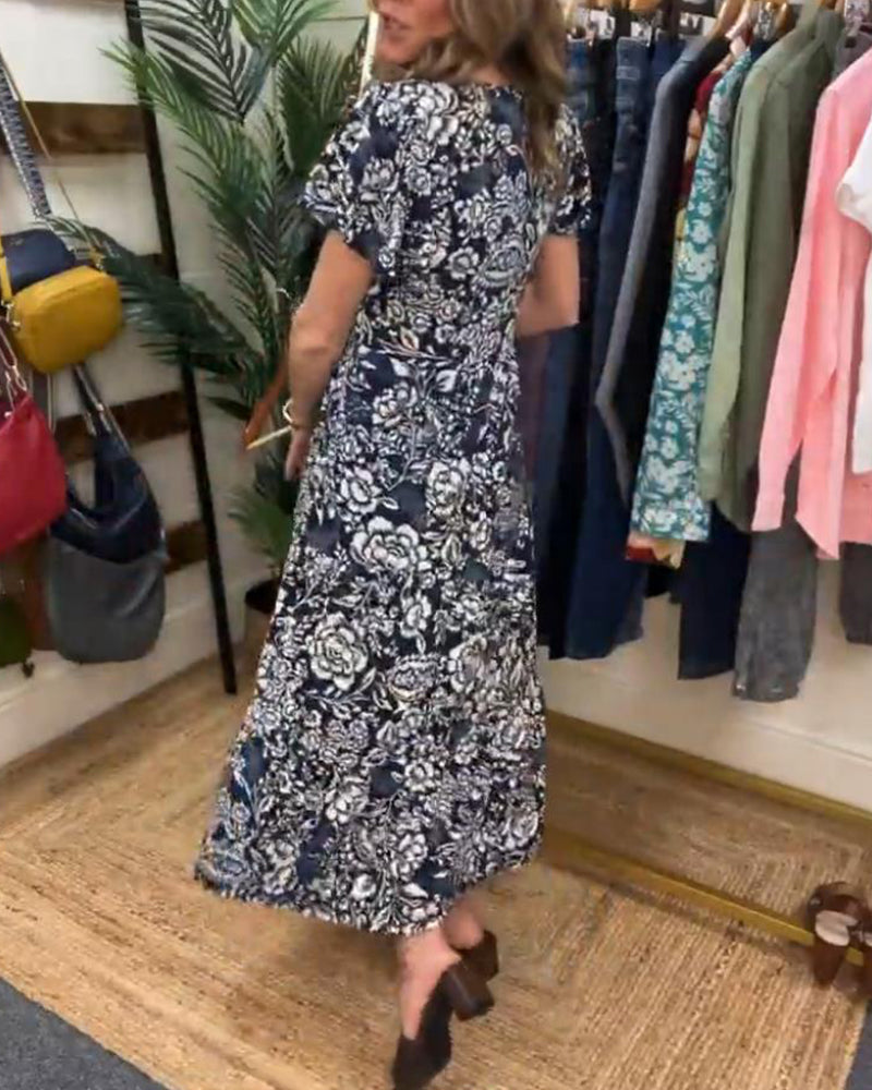 Zaar| Robe longue à manches courtes avec motif floral