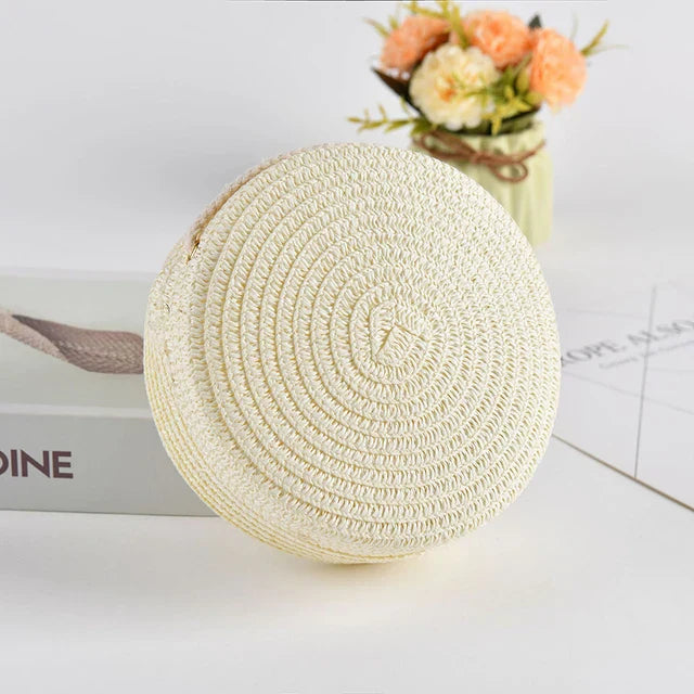 Élégant sac à bandoulière rond tissé à la main avec fermeture à glissière pratique