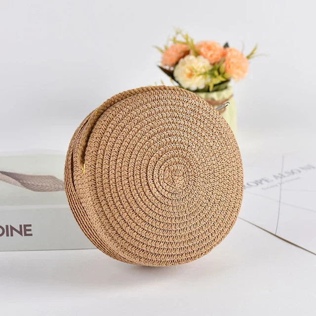 Élégant sac à bandoulière rond tissé à la main avec fermeture à glissière pratique