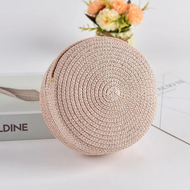 Élégant sac à bandoulière rond tissé à la main avec fermeture à glissière pratique