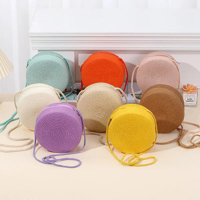 Élégant sac à bandoulière rond tissé à la main avec fermeture à glissière pratique
