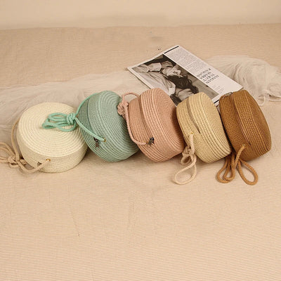 Élégant sac à bandoulière rond tissé à la main avec fermeture à glissière pratique